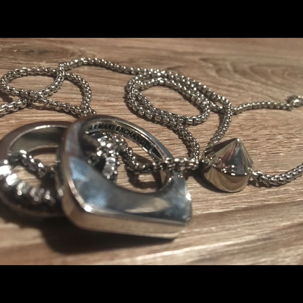 Armani Exchange silver necklace with 2 rings